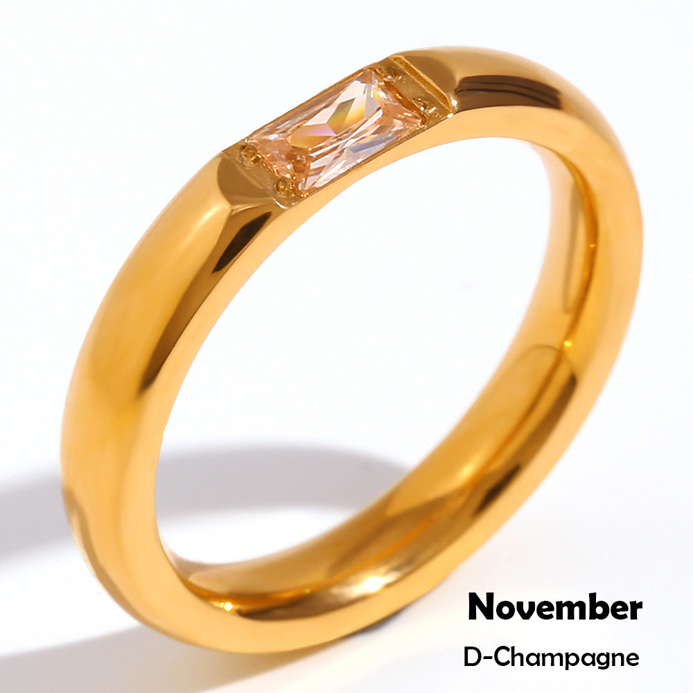 Wholesale Modern Simple Ring - 18K Gold Plated Stainless Steel Rectangular Zircon - Fashion Jewelry Accessory for Everyday Wear Boutique Resale