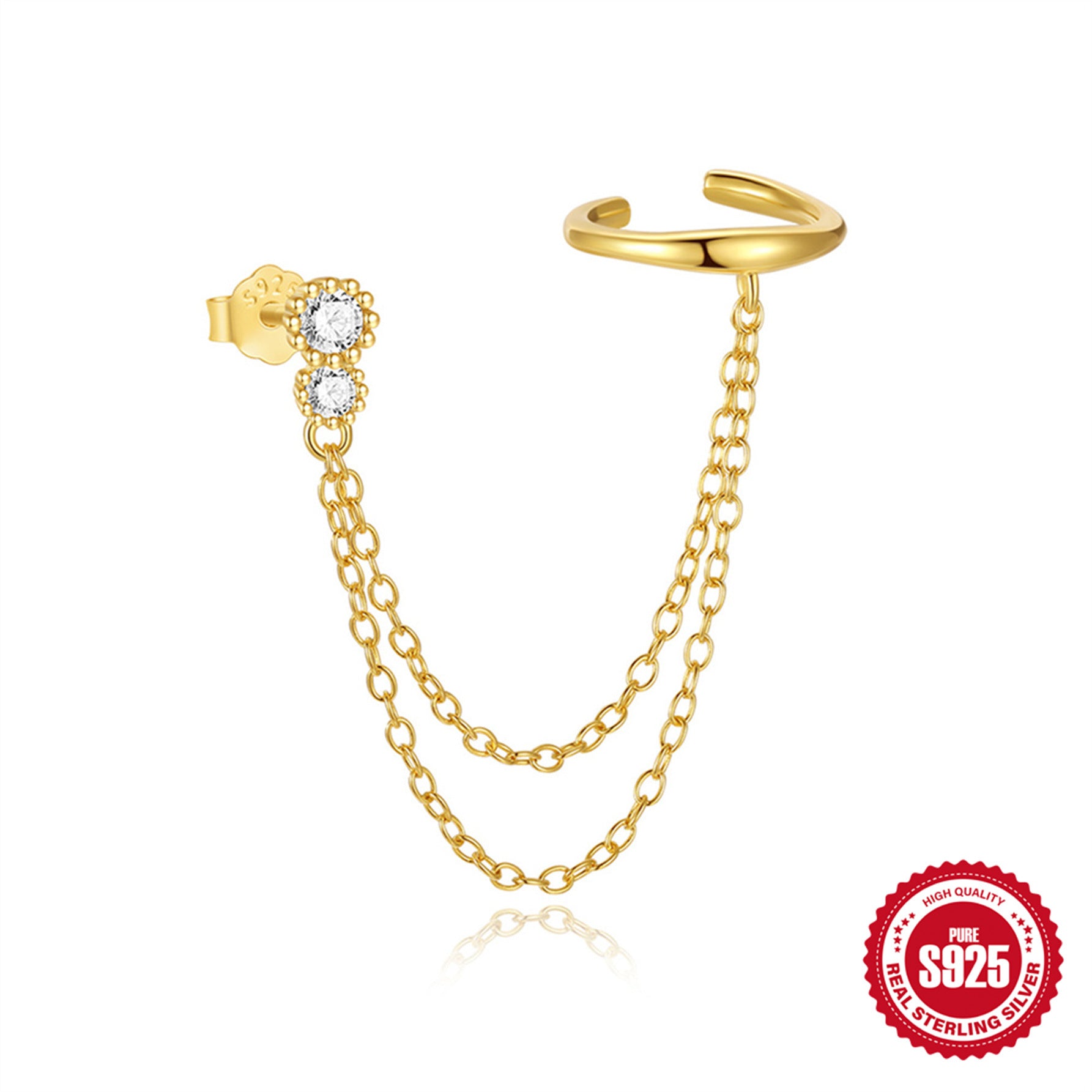 Wholesale S925 sterling silver horse eye geometric diamond tassel ear clip