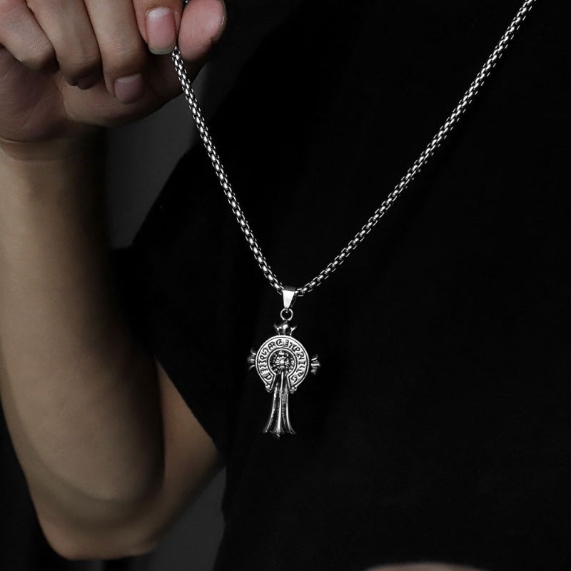 Wholesale Titanium Steel Retro Heart Cross Pendant Necklace Unisex Electroplated Ball Chain Trendy Jewelry Accessory For Resale