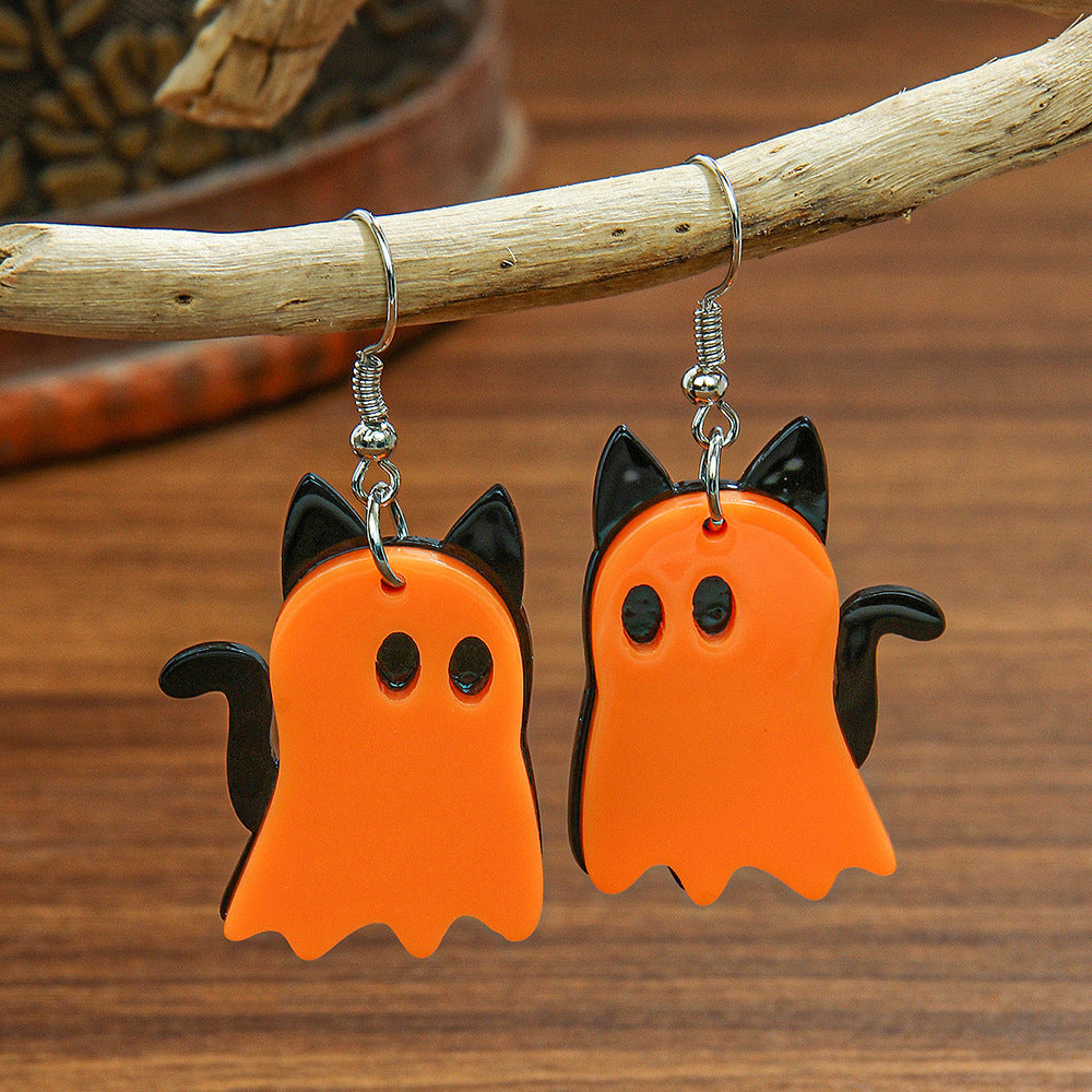 Wholesale  Acrylic Orange Purple Ghost Cat Earrings