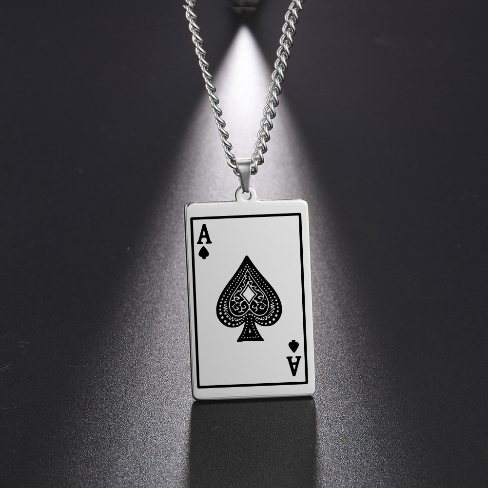 Wholesale Stainless Steel Ace of Spades Playing Card Pendant Men's Necklace ACC-NE-GeXiang008