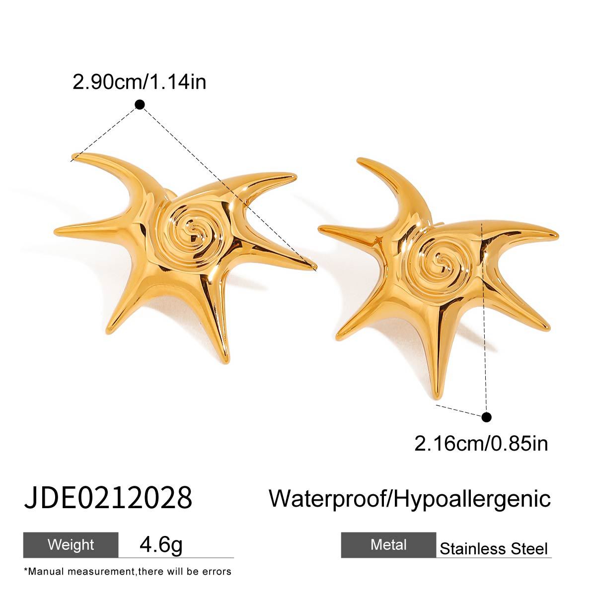 Wholesale 18K Gold Stainless Steel Irregular Starfish Vortex Spiral Earrings Necklaces