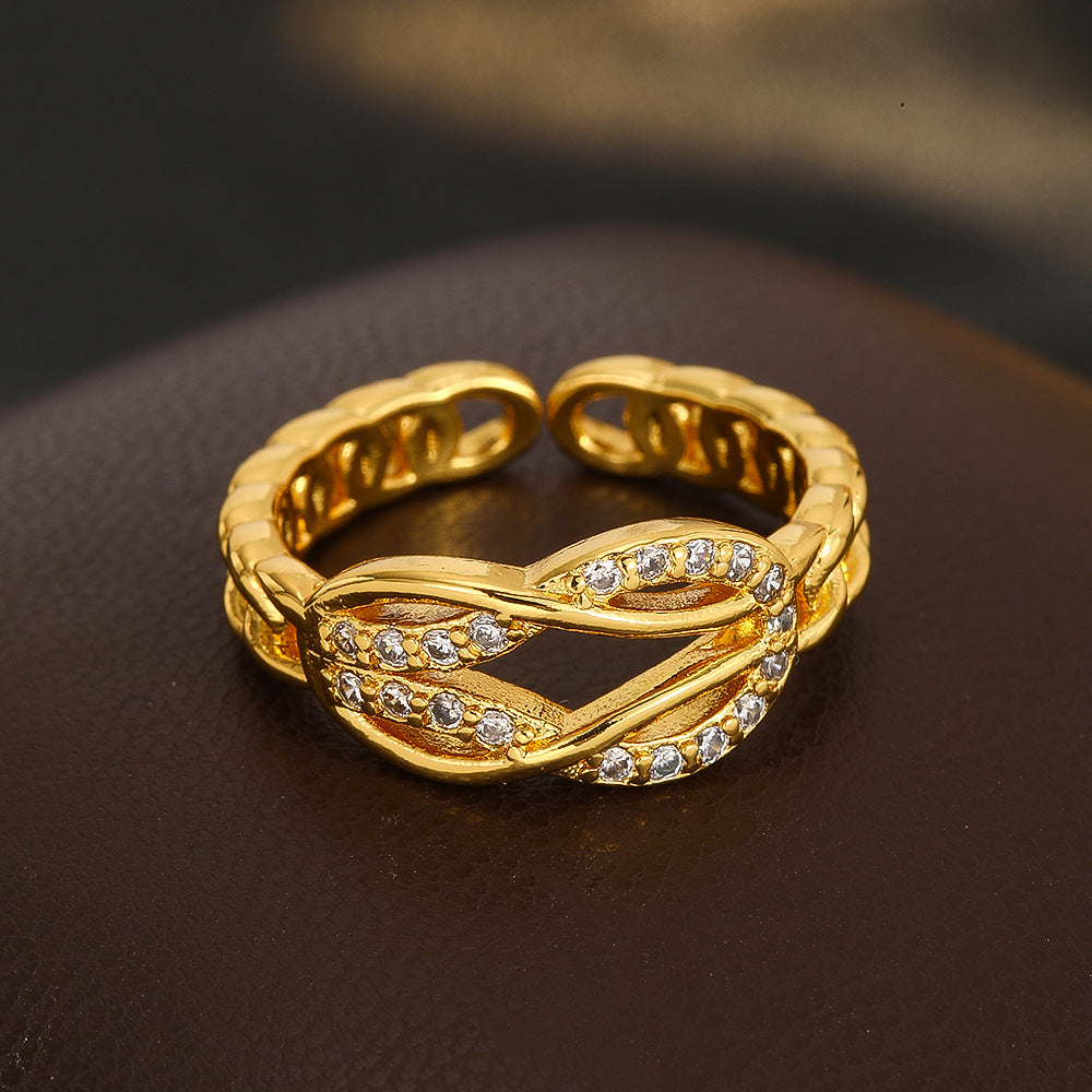 Wholesale Gold Plated Brass Zircon Adjustable Cross Horseshoe Ring Women S Chic Fashion Jewelry Accessory Boutique Resale Gift