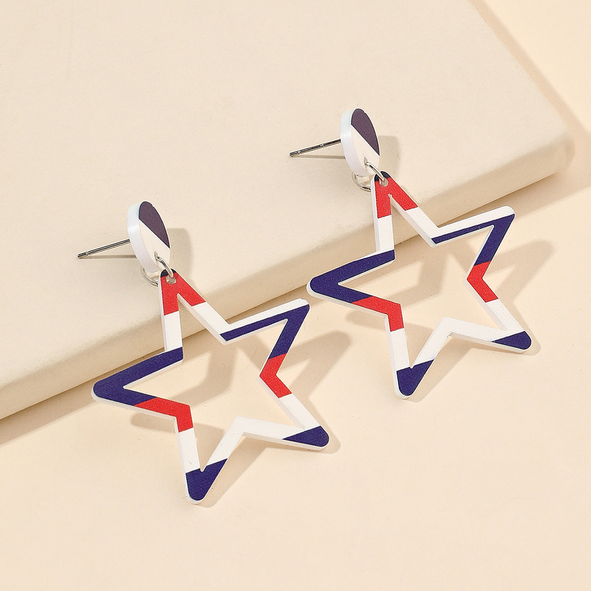 Wholesale  Independence Day Festival Elements Red White Blue Tri-color Flat Printing Acrylic Earrings