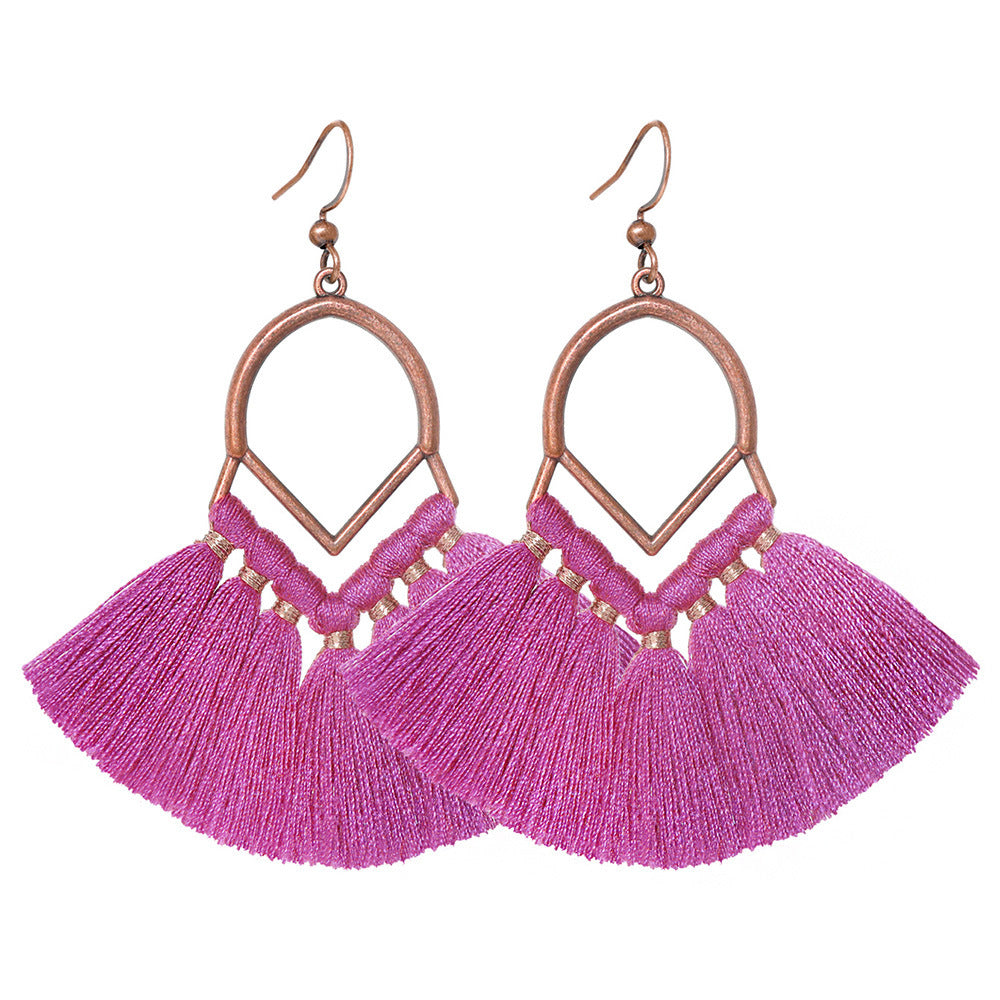 Wholesale Bohemian Fan Shaped Long Tassel Earrings