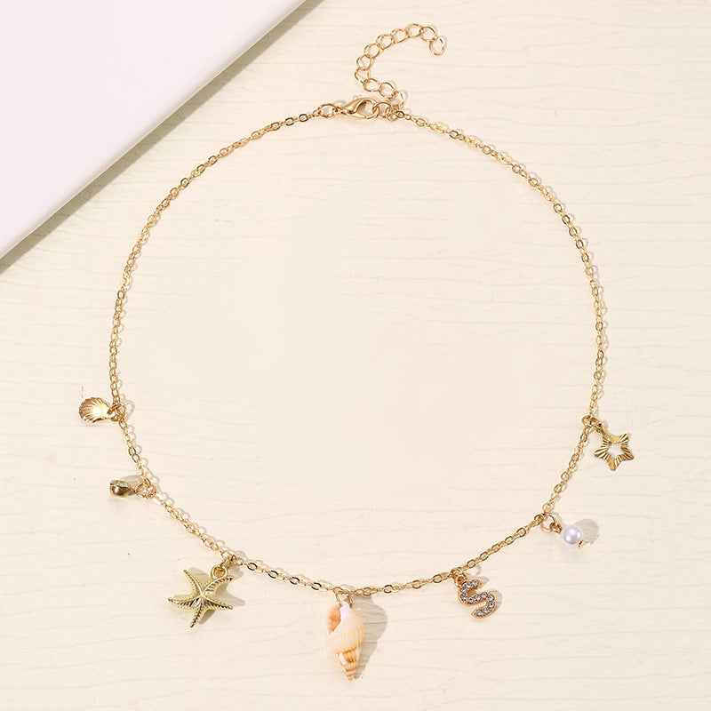 Wholesale 26 Letter Pearl Shell Necklace Beach Ocean Bohemian Style