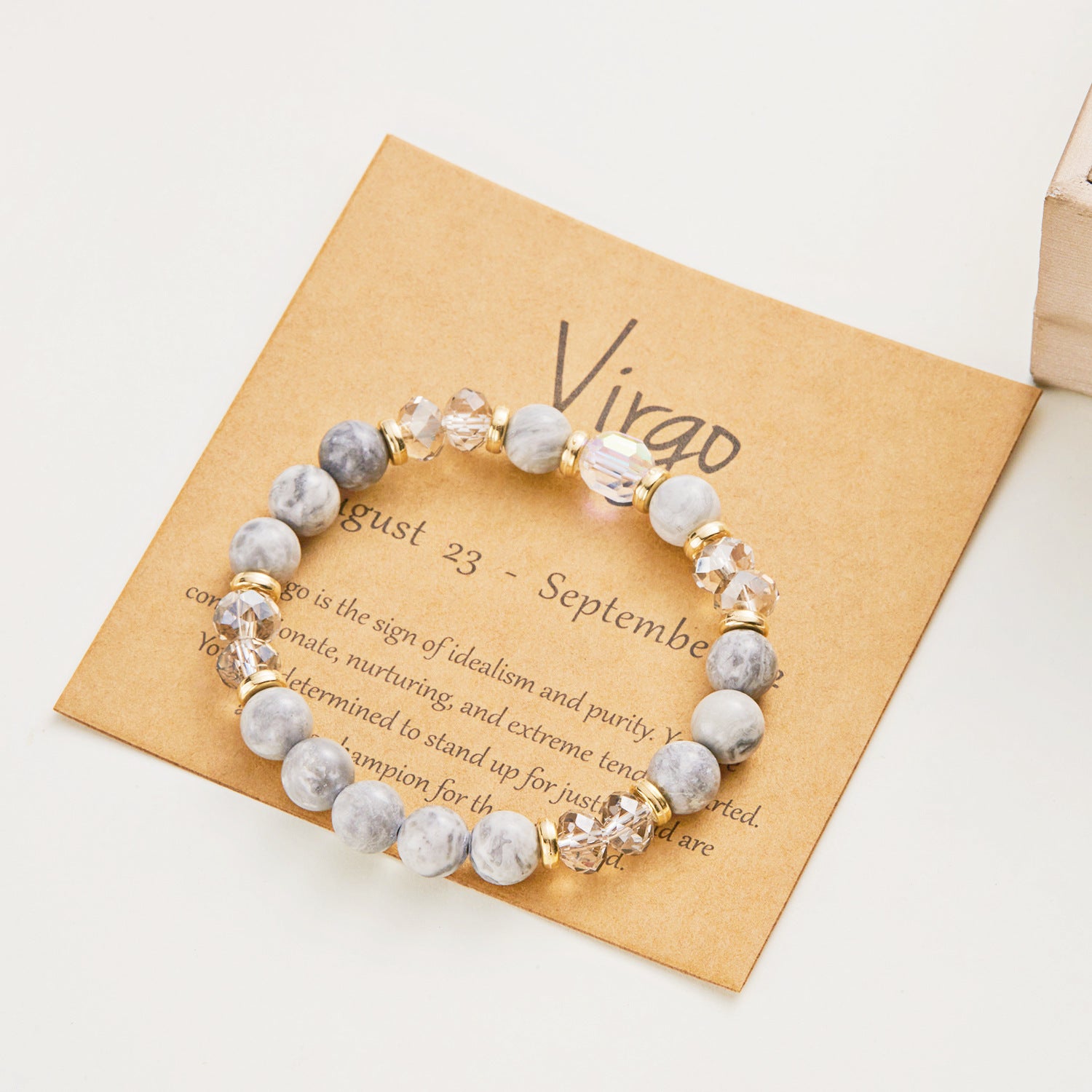 Wholesale  Twelve Constellation Color Natural Stone Crystal Paper Card Mixed Color Beaded Bracelet