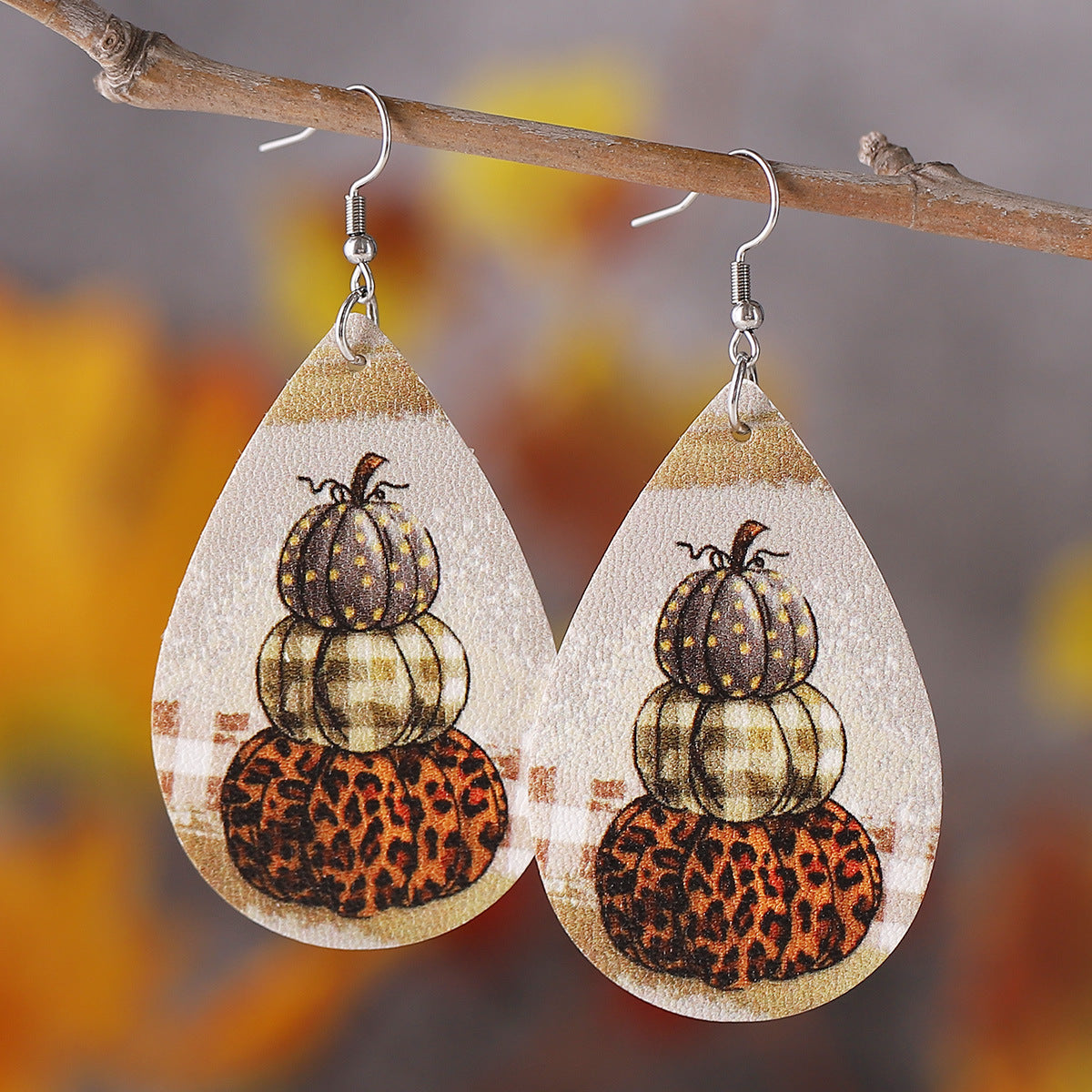 Wholesale Thanksgiving Leopard Plaid Pumpkin Drop Pendant Earrings