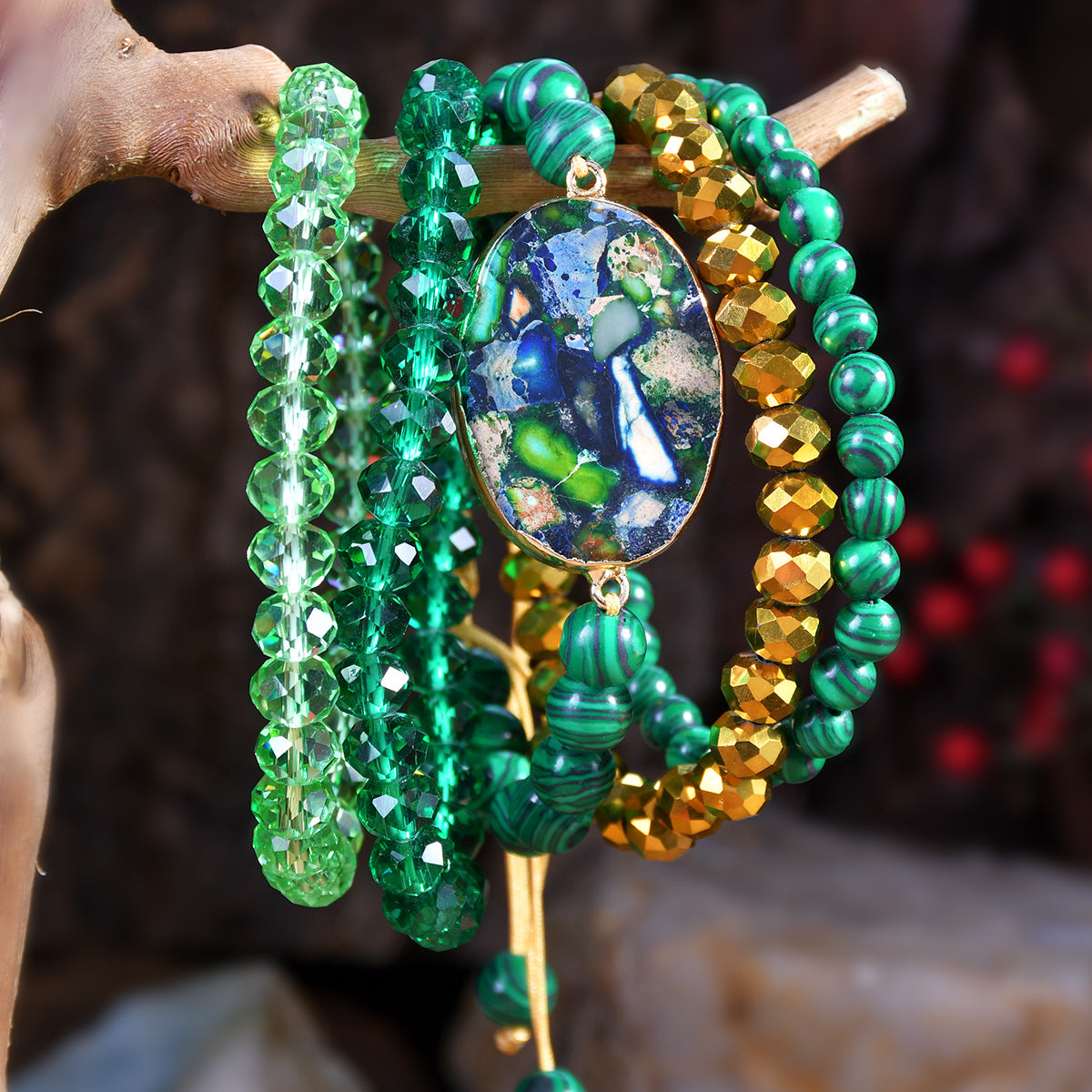 Wholesale Fashion Malachite Beaded Bracelet Handmade Multi-layer Crystal Jewelry for Women Everyday Wear