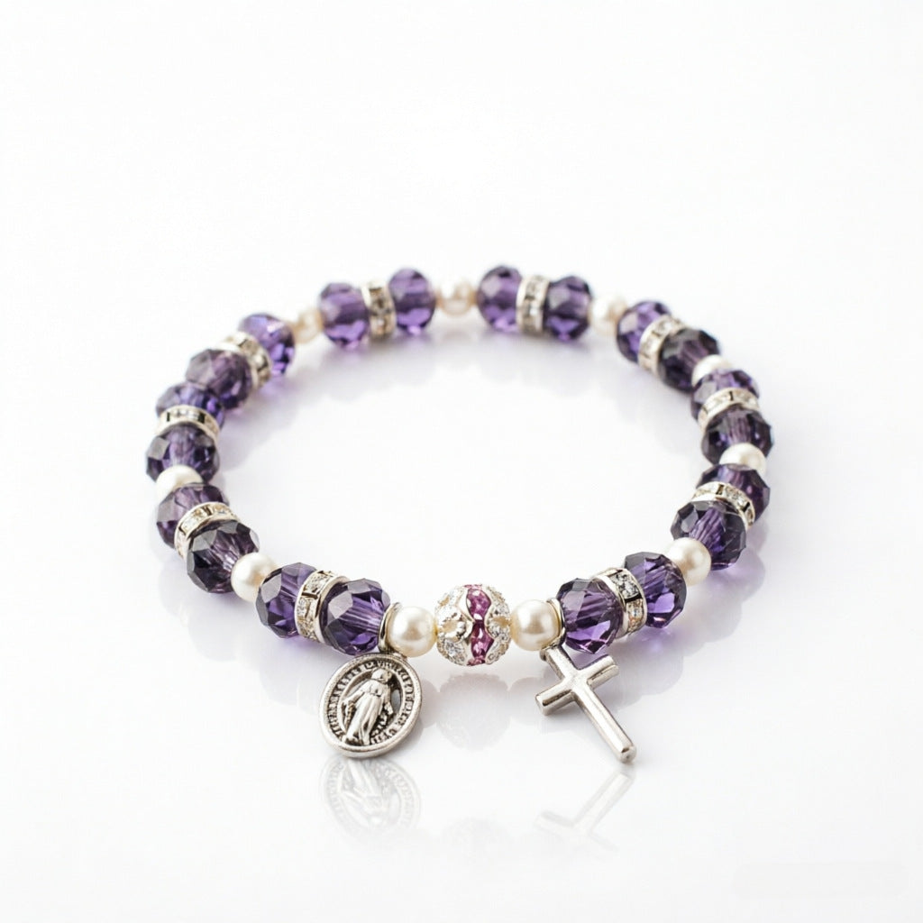 Wholesale Crystal Beaded Stretch Bracelet with Cross Charm Unisex Jewelry Accessory