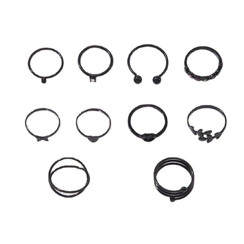 Wholesale Fashion Ring Set Spiral Stacking Black Gemstone Design Alloy Jewelry Accessory for Everyday Wear