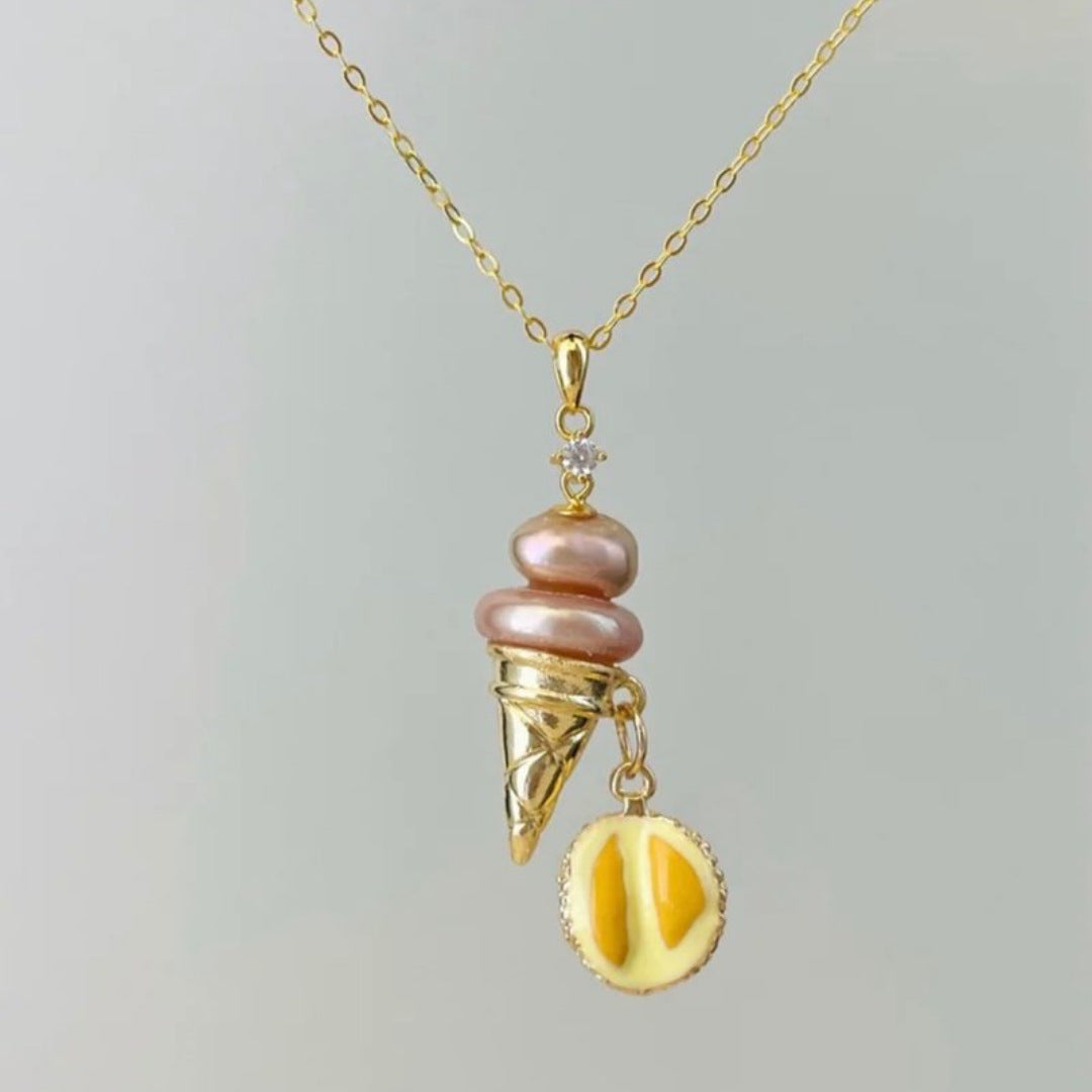 Wholesale 18K gold plated Man-made pearl ice cream pendant