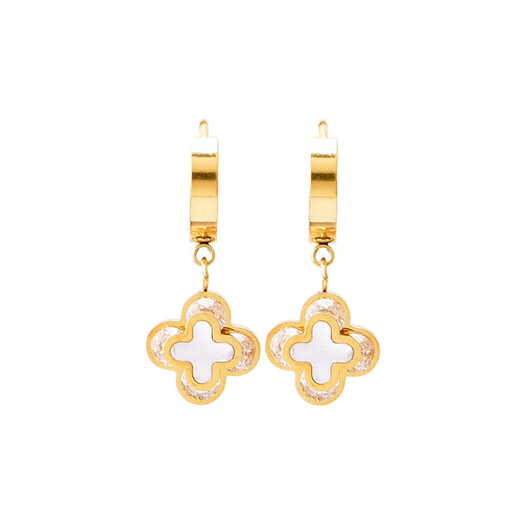 Wholesale Titanium Steel full diamond round pendant mid-length flower earrings