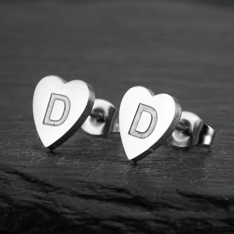 Wholesale Love Earrings English Letters Retro Gold and Silver Earrings Heart Earrings Titanium Steel ACC-ES-FaDiniya001
