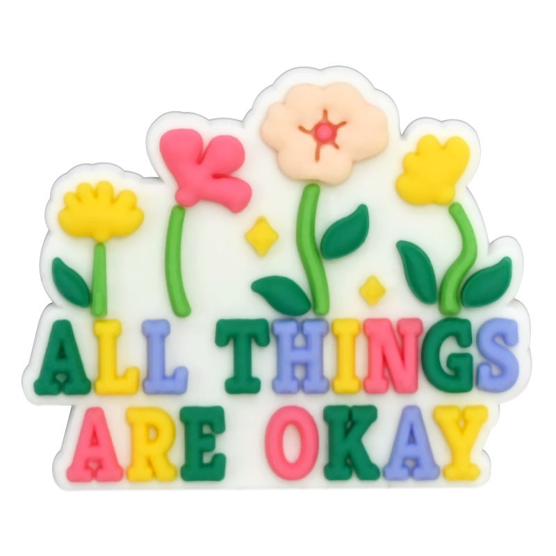 Decorazione casuale all'ingrosso della fibbia della scarpa di gomma morbida del PVC degli zoccoli della serie di frasi inglesi da 100 pezzi