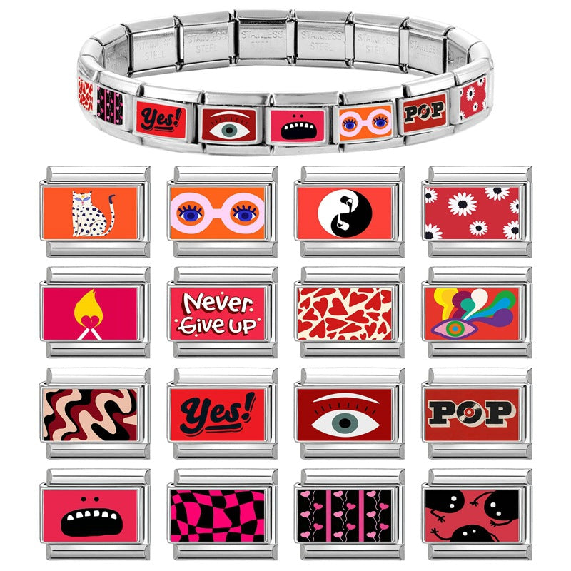 Wholesale 9mm Italian Charm Starter Bracelets DIY Red Evil Eye Stainless Steel Composable Bracelet