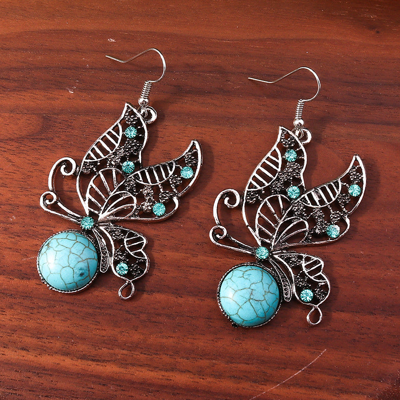 Wholesale Bohemian Turquoise Vintage Alloy Earrings Fashion Jewelry Accessory