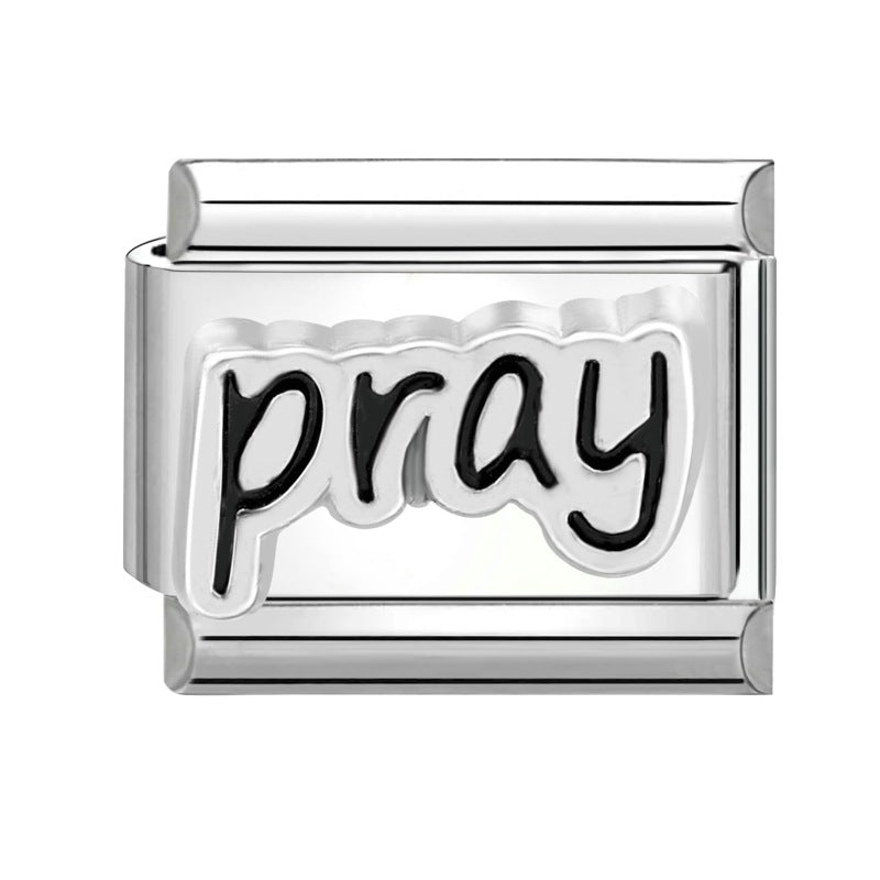 Wholesale Stainless steel DIY charm color love letter module stainless steel elastic bracelet