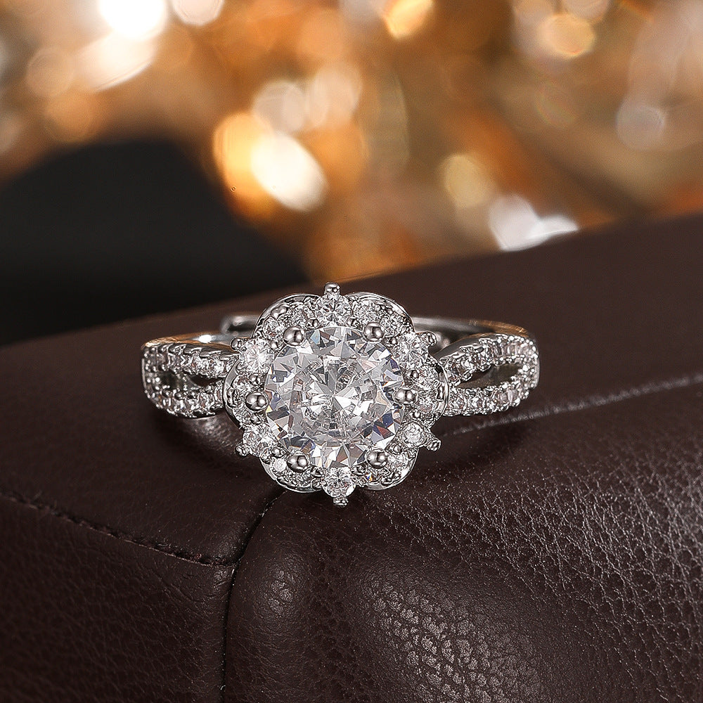 Wholesale Women S Plum Blossom Ring Crystal Studded Silver Tone Jewelry Chic Everyday Accessory Gift