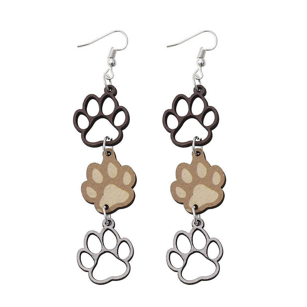 Wholesale  cat Paw Hollow footprint  double-sided wooden earrings