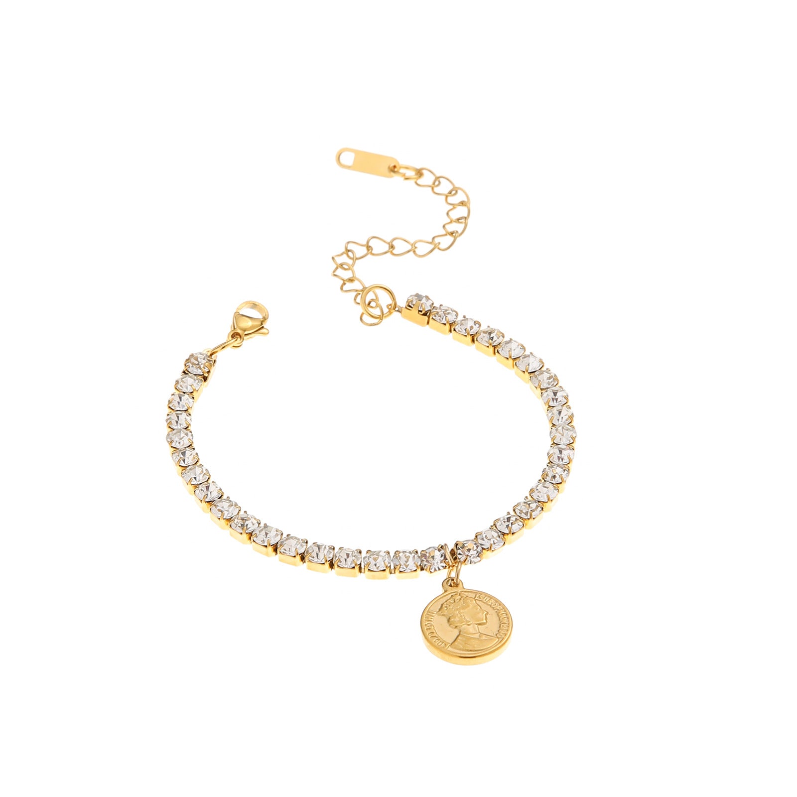 Wholesale  stainless steel cross leaves diamond round tag bracelet