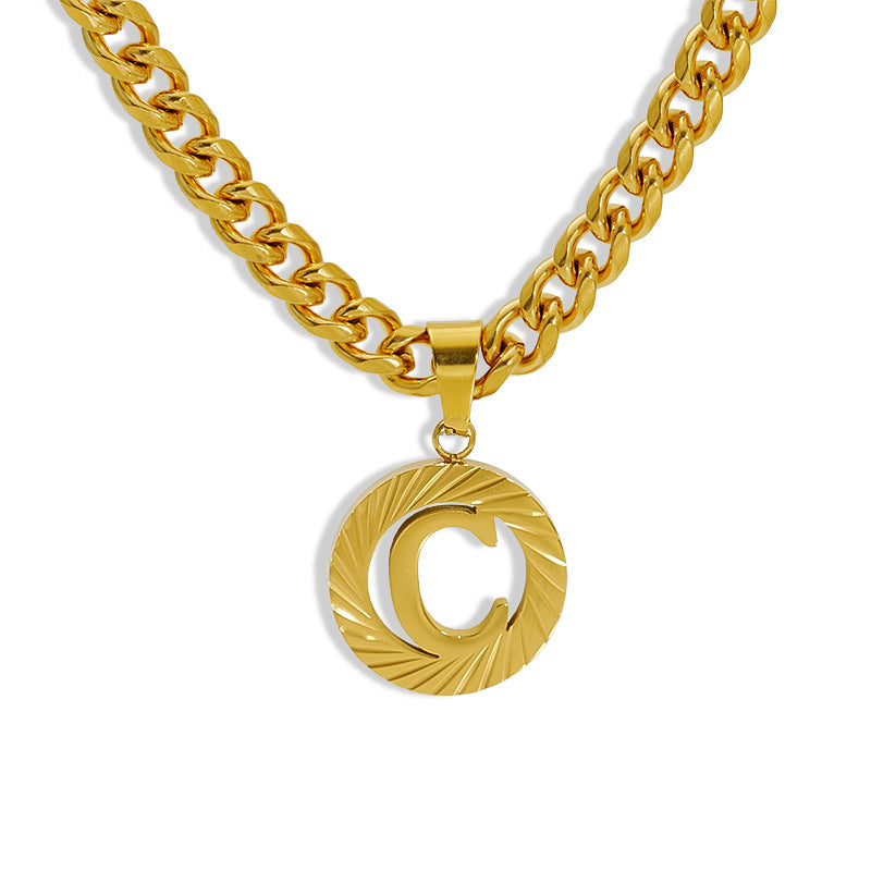 Wholesale Stainless steel Hollow Round 26 English Letter Necklace