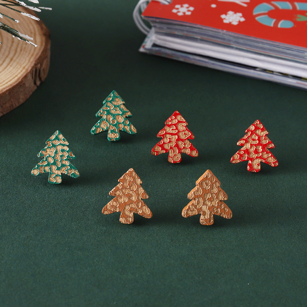 Wholesale Christmas Wood Carved Creative Earrings