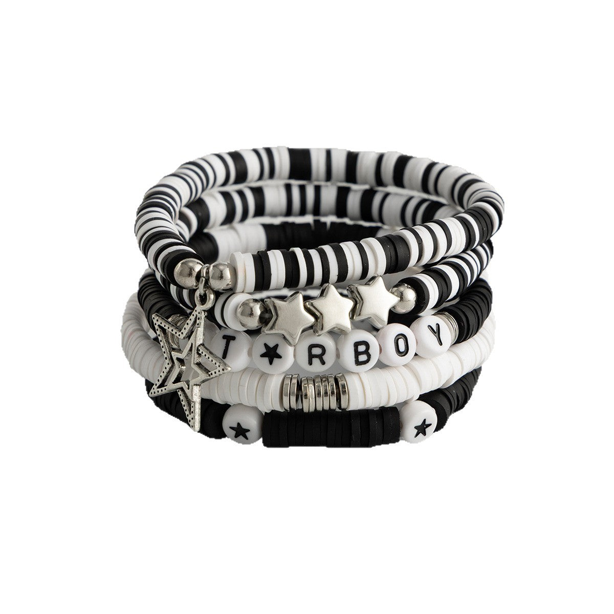 Wholesale Ccb Letter Soft y Elastic  Creative Five-Pointed Star Pendant Stacked Bracelet
