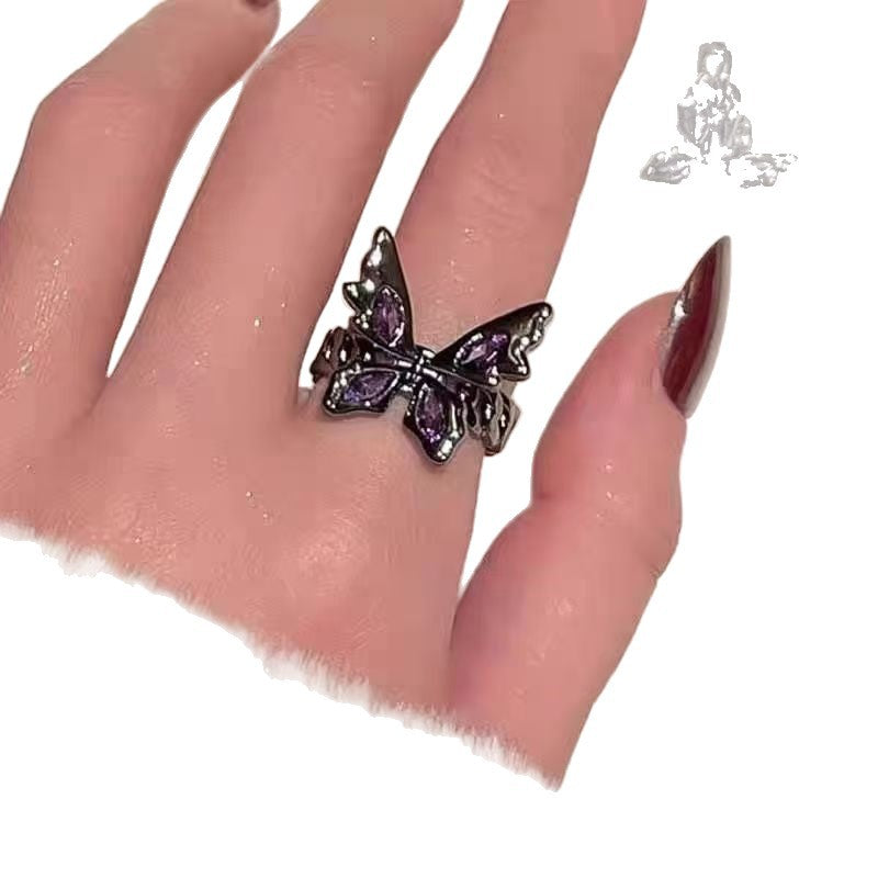Wholesale Stylish Dark Cross Flower Open Ring For Women Alloy With Dark Purple Zircon Jewelry Accessory For Boutique Resale