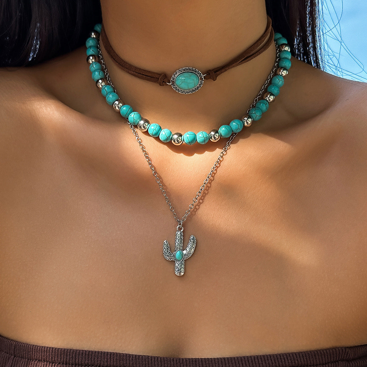 Wholesale Vintage Ethnic Beaded Necklace Set with Cactus Motif Fashion Accessory