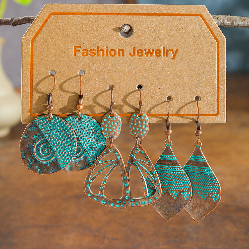 Wholesale Retro Ethnic Style Earrings Three-Piece Set Cross-Border Handmade Woven Tassel Earrings Exotic Style Alloy Earrings