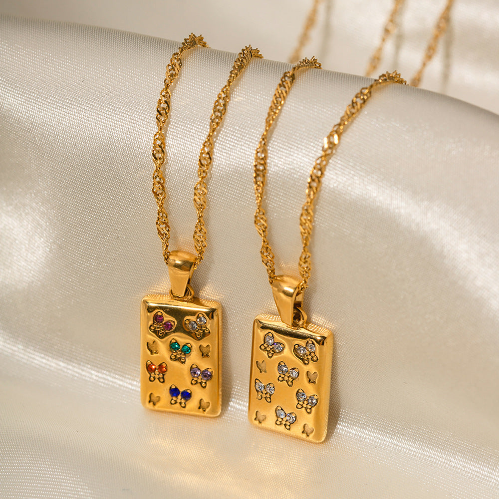 Wholesale 18K gold stainless steel white diamond pendant necklace