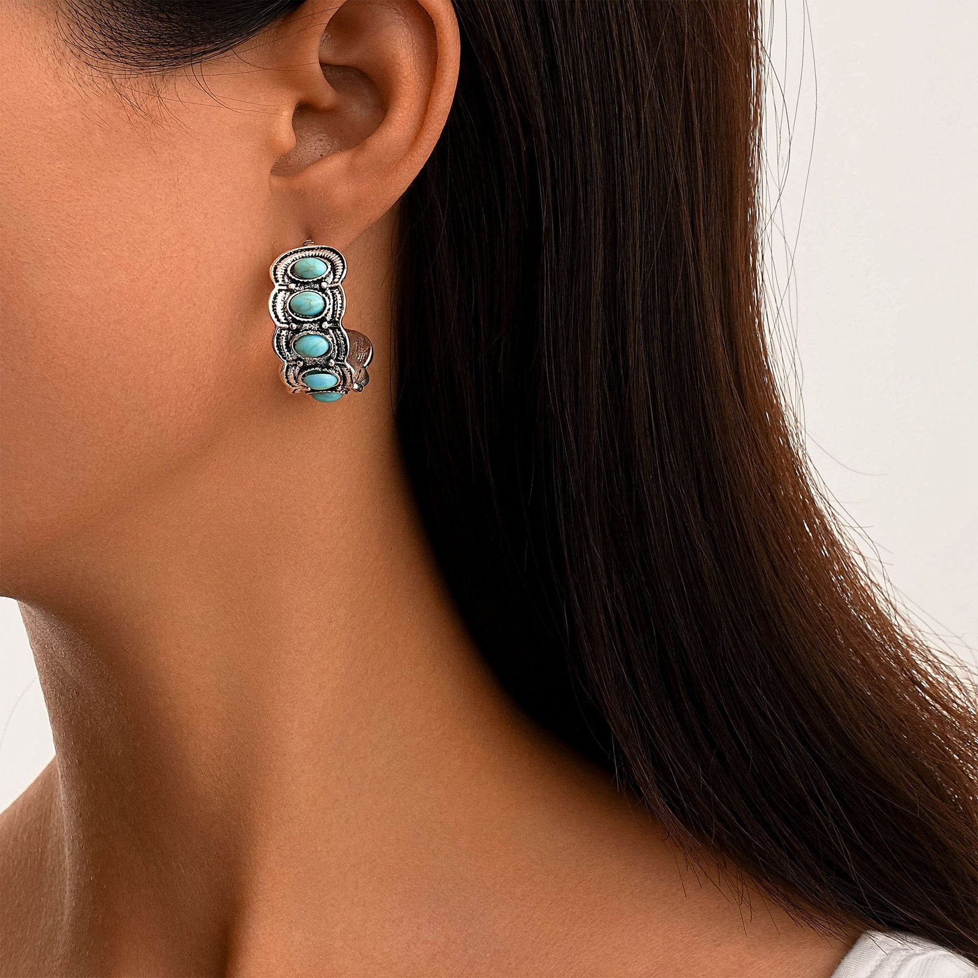 Wholesale geometric retro earrings inlaid green natural stone earrings