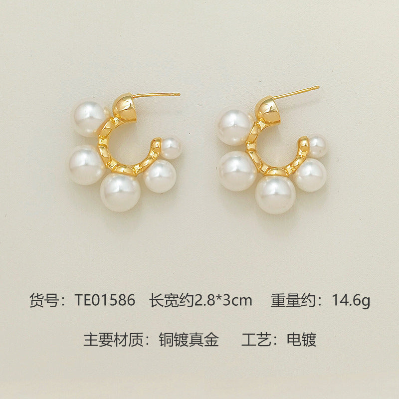 Wholesale Pearl Earrings  Silver Needle Copper Plated Gold Earrings