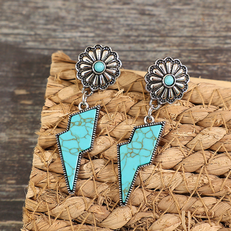 Wholesale Alloy Electroplated Green Lightning Turquoise Earrings for Party Wear