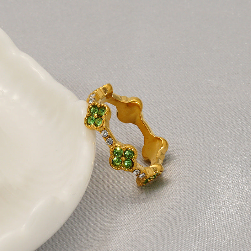 Wholesale Steel titanium ring with rhinestones,  man-made pearl flower ring