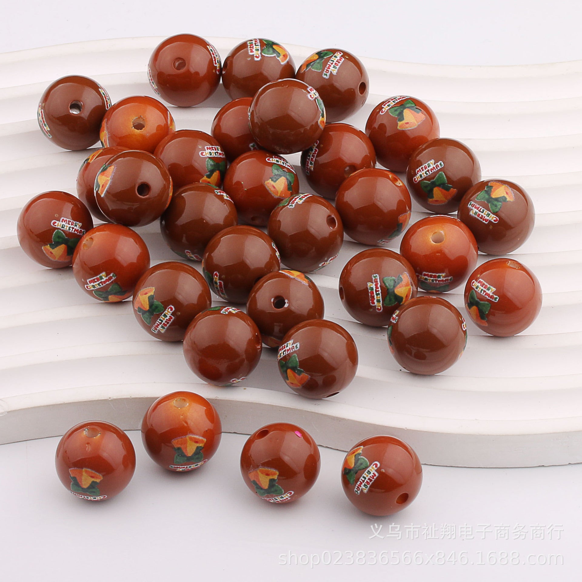 Wholesale 20pcs 16mm Christmas Color Printed Acrylic Round Beads DIY Bead Accessories ACC-BDS-ZhiXiang003