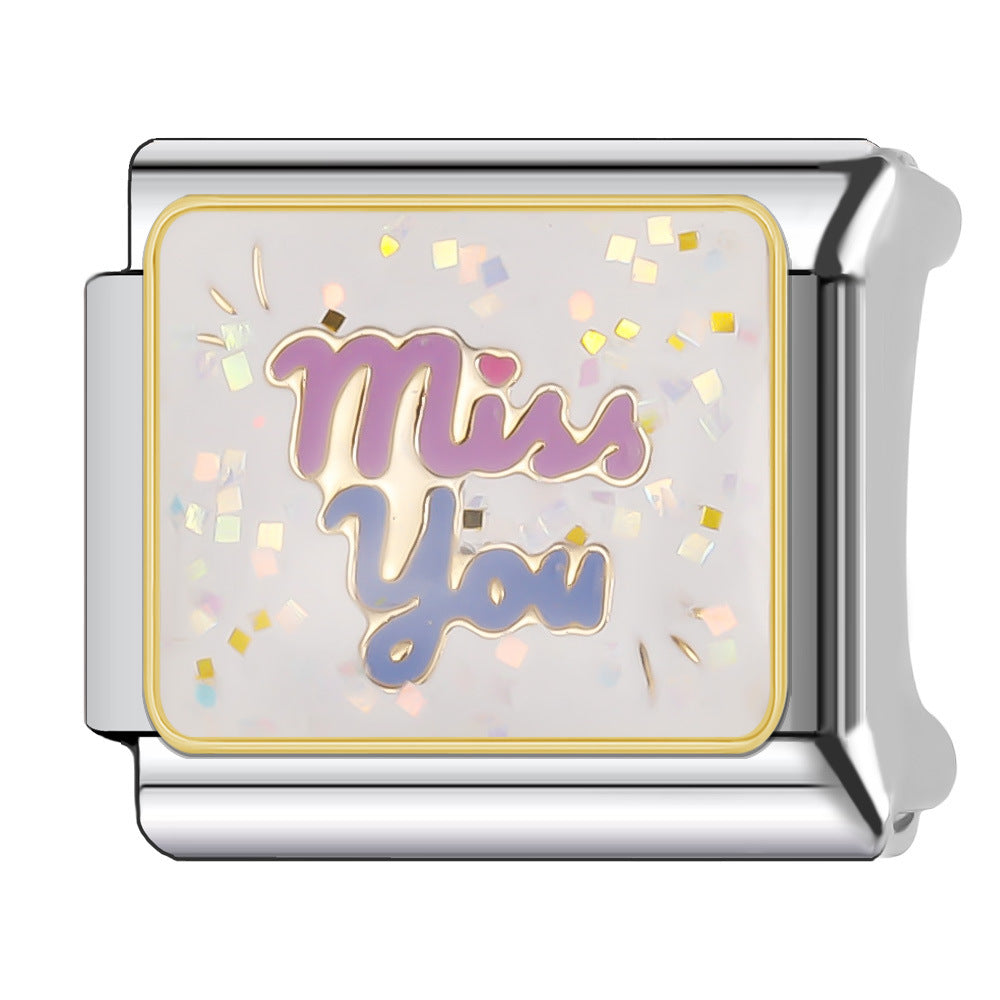 Wholesale Italian Charm Bracelet 9mm DIY Splicing English Short Sentence Series Stainless Steel Composable Bracelet