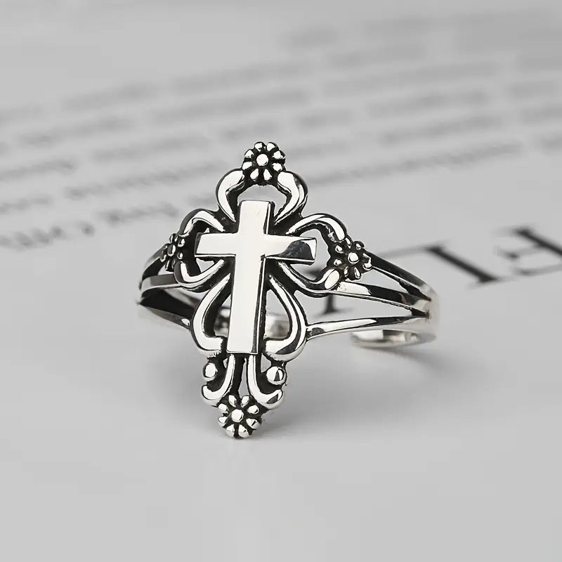 Wholesale  Cuff Ring Vintage Cross Unisex Flower Design Rings