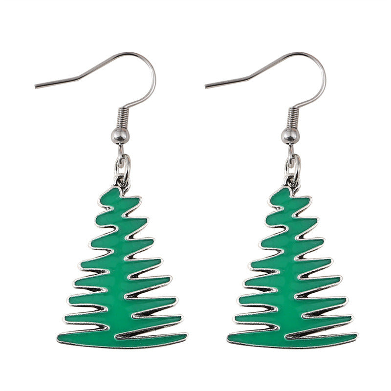 Wholesale Retro Minimalist Green Christmas Tree Drop Earrings Zinc Alloy Fashion Accessory For Party Wear Resale