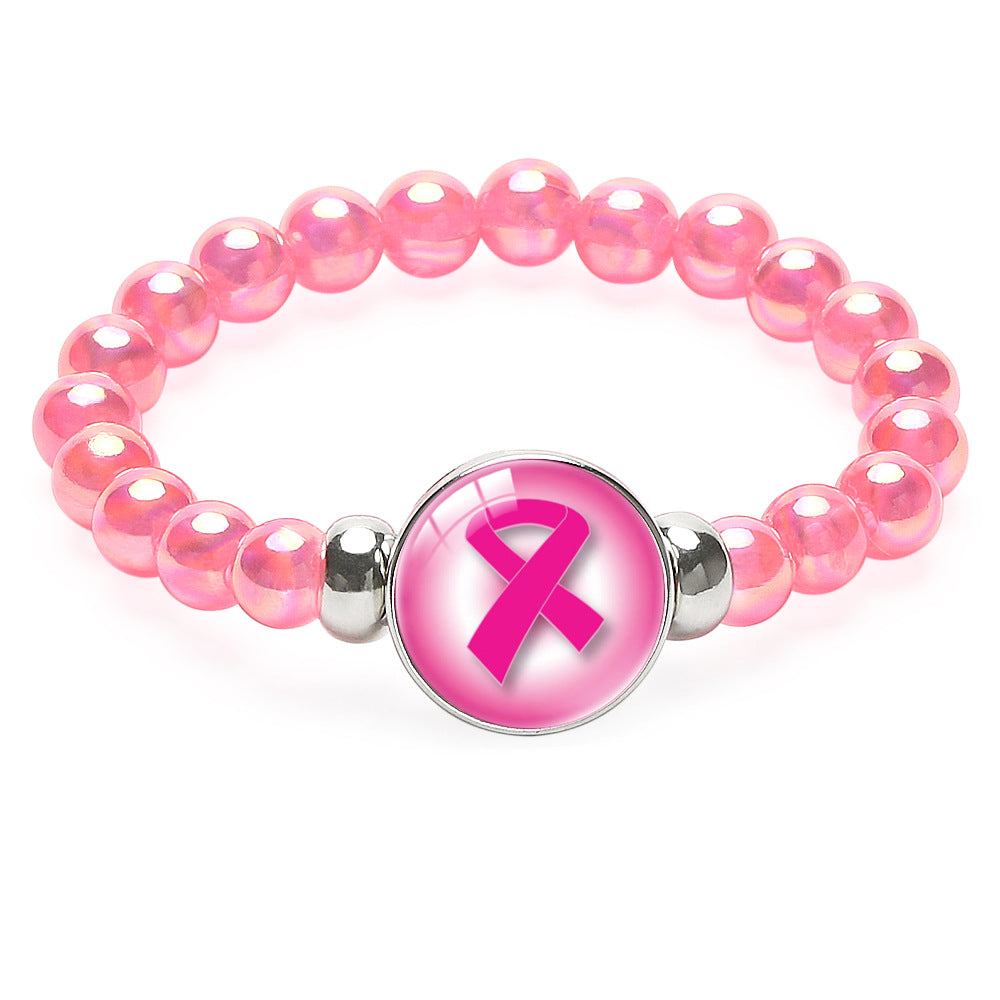 Wholesale Breast Care Activity Promotion Logo Pink Ribbon Beaded Bracelet