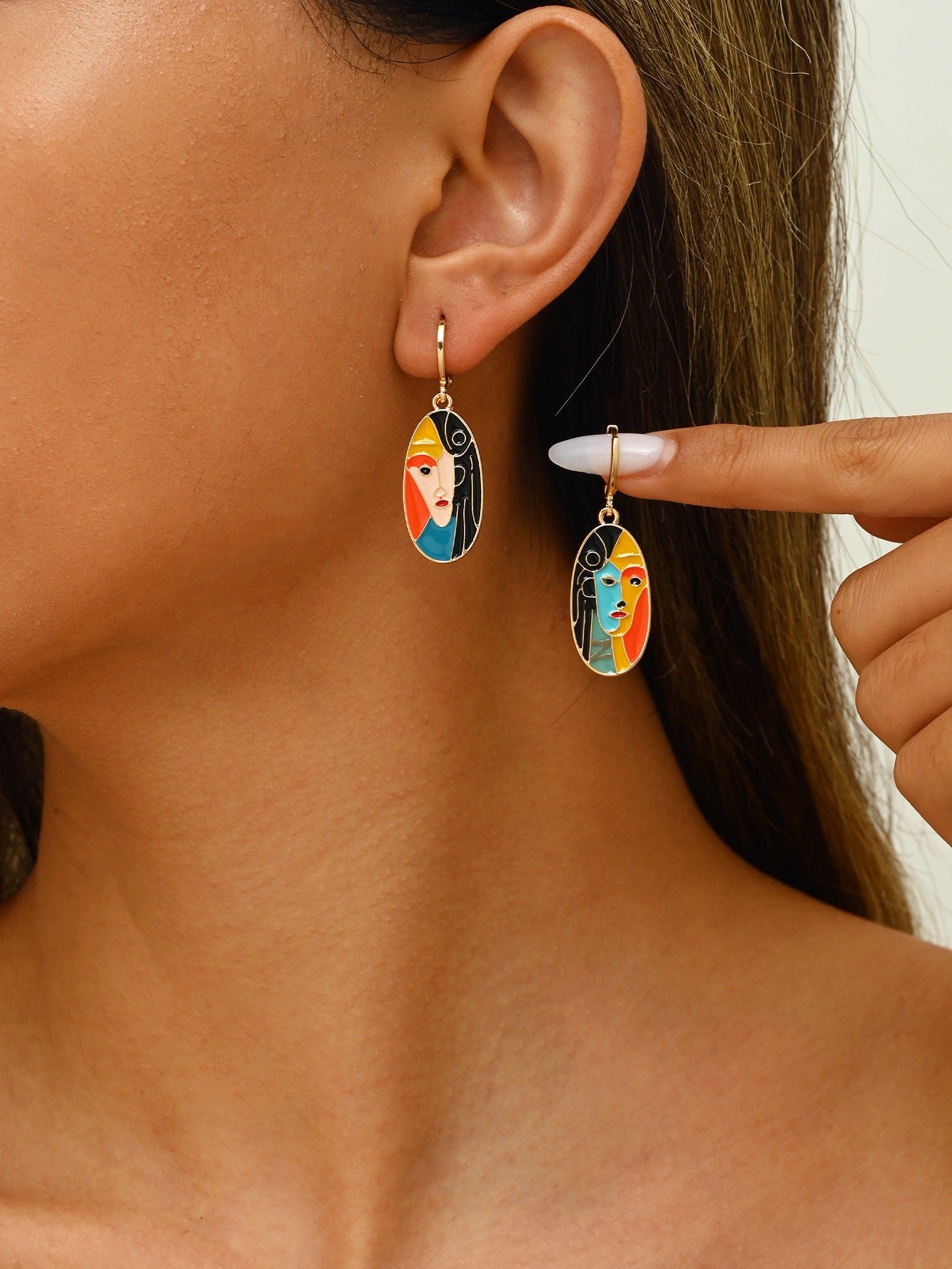 Wholesale retro abstract face drop oil color  contrast color earrings