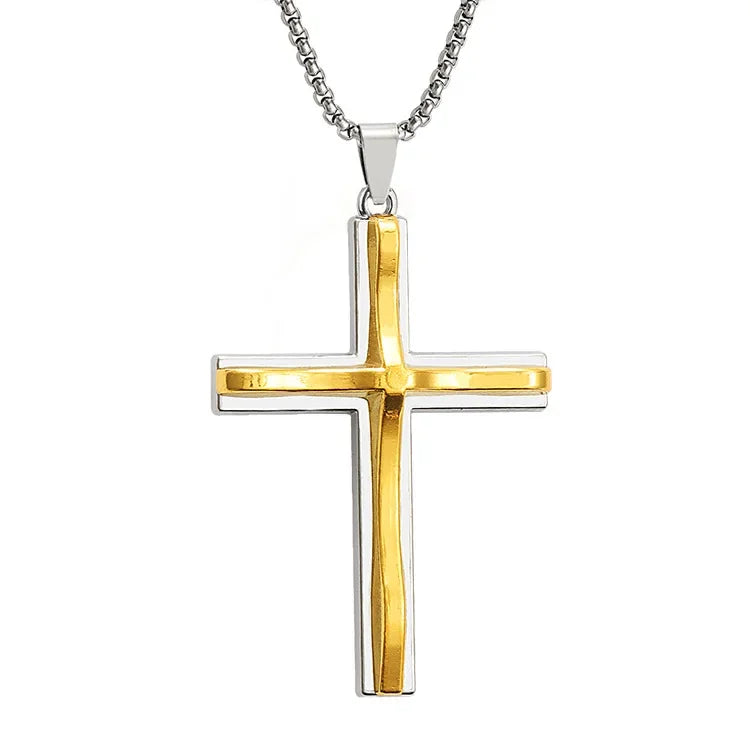 Wholesale  Two-color Cross Alloy Pendant Titanium Steel Necklace