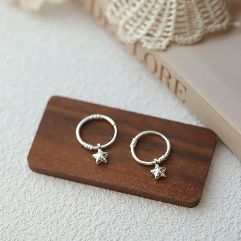 Wholesale Japanese Korean Style Three-Dimensional Star Pendant Earrings Copper Electroplated Fashion Accessory