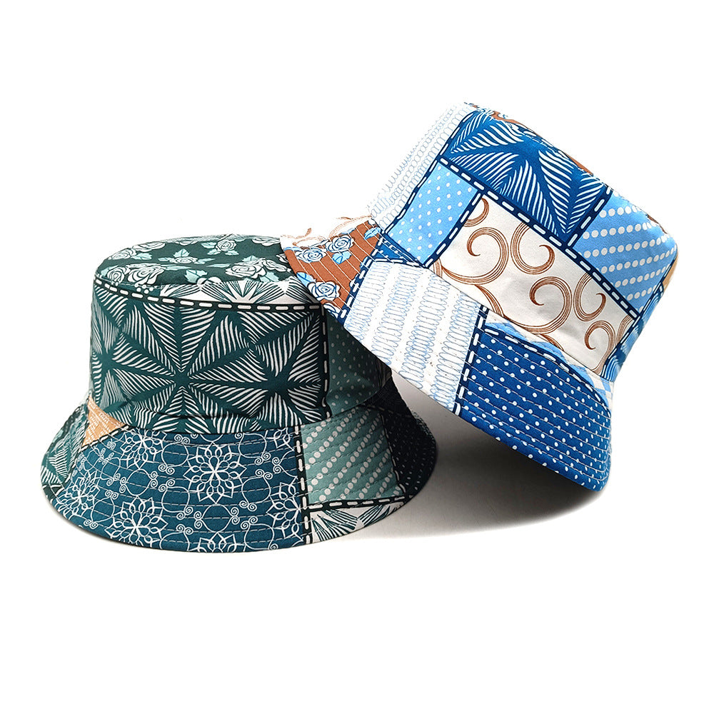 Wholesale  Geometric Fisherman Hat Color-matching Printed Double-sided Basin Hat Bucket Hat