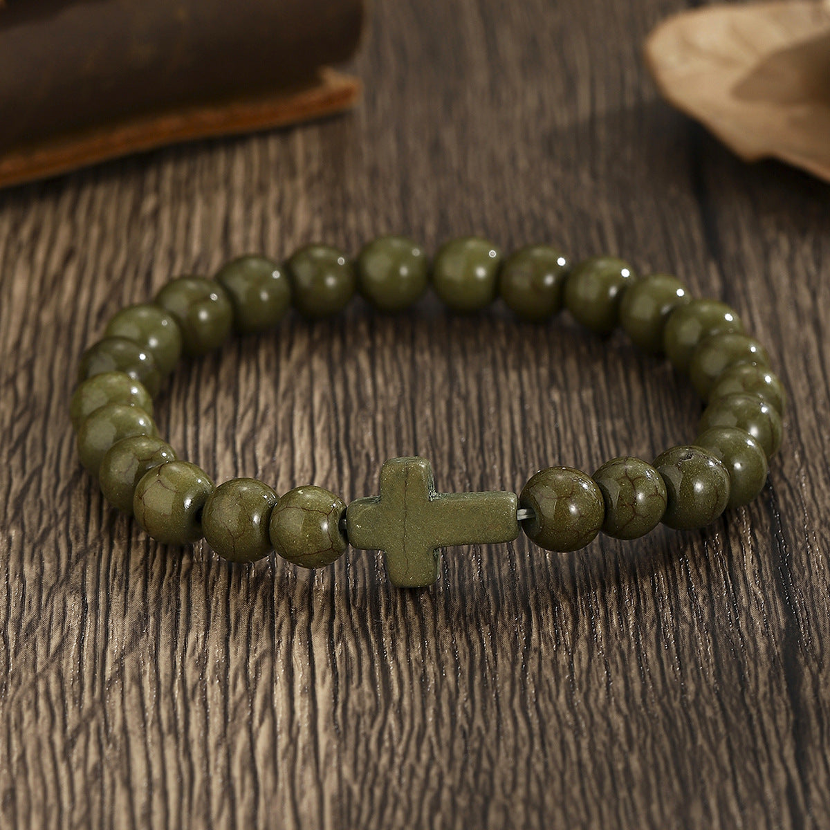 Wholesale Turquoise Volcanic Stone Black Gallstone Beaded Elastic Bracelet