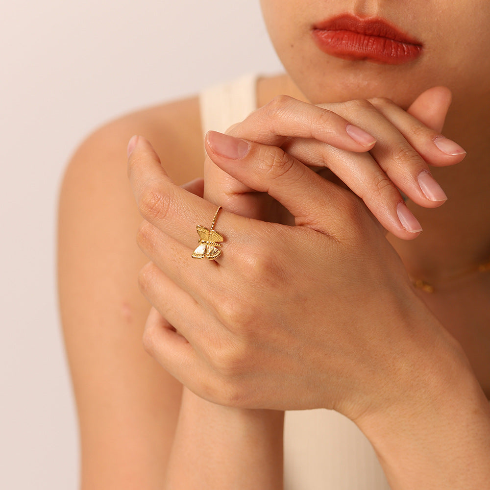 Wholesale retro women's ring  high-end feeling open stainless steel butterfly ring