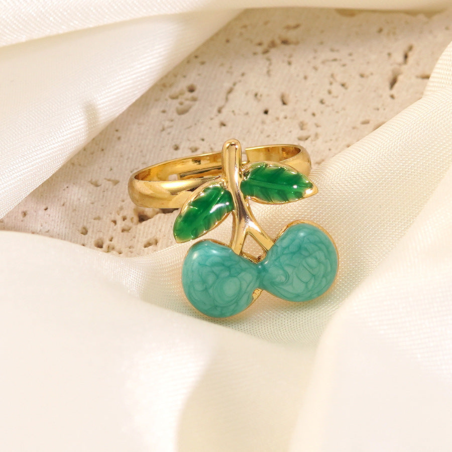 Wholesale cherry oil drop ring  fruit series stainless steel ring