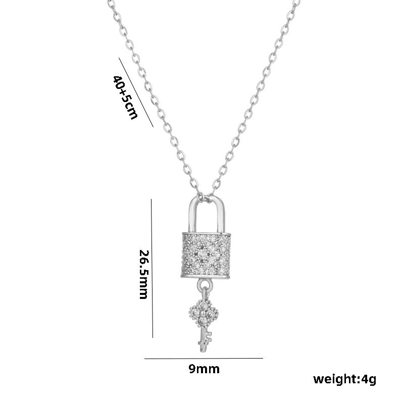 Wholesale Tassel Micro-diamond Longevity Lock Titanium Steel Necklace ACC-NE-Kouz005