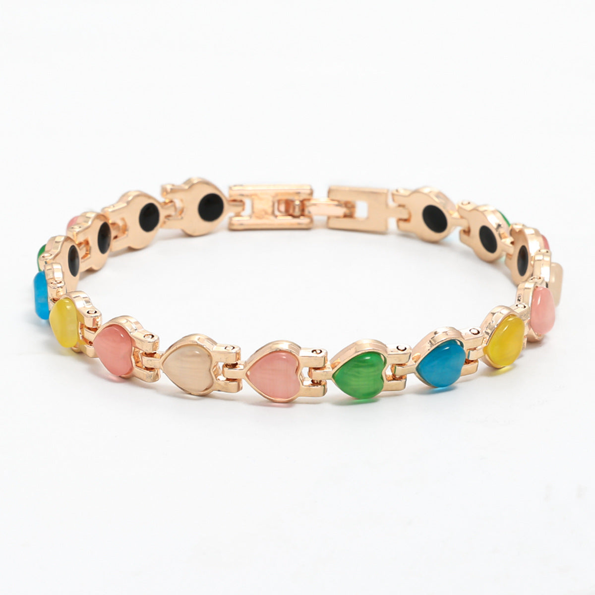 Wholesale Fashion Heart-Shaped Love Bracelet with Imitation Cat' s Eye Stone Zinc Alloy Electroplating Colorful Jewelry Accessory